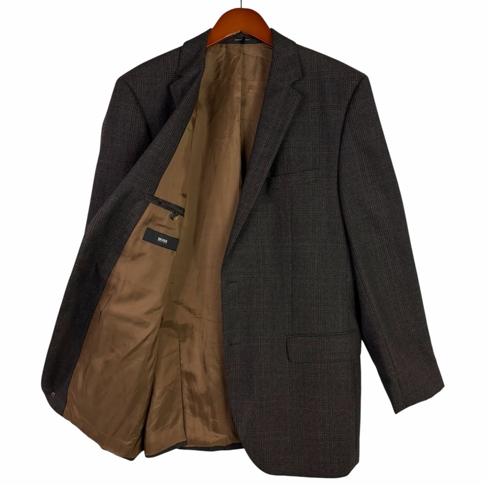 Hugo Boss Brown Glen Plaid Wool Blazer Sport Coat Jacket Blazer Business 42L